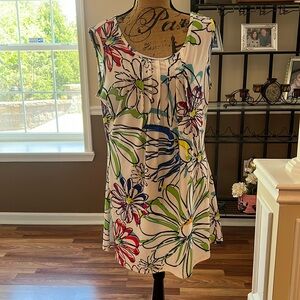 Size XL tunic tank white with bright colored floral design